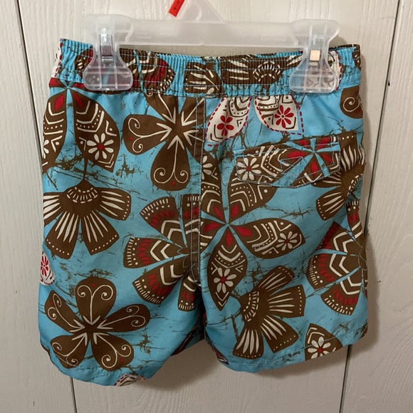Baby GAP Sky Blue Swim Trunks with Brown, Cream & Red Tropical Flowers - Picture 5 of 7